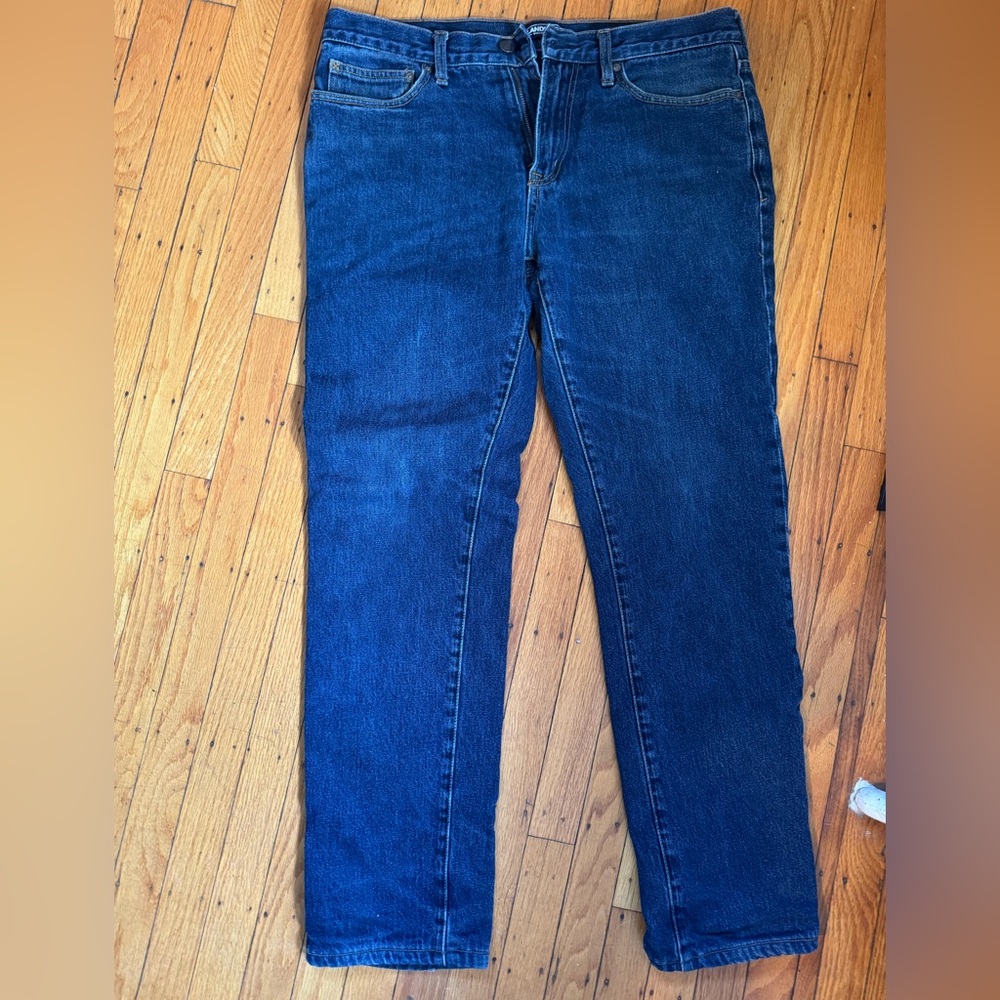 Lands' End plaid red flannel lined square rigger Straight fit Jeans 34 rustic